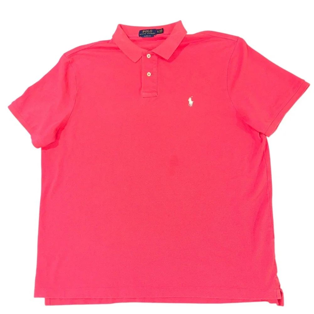 Polo Ralph Lauren Mens XL Classic Fit Red Short Sleeve Mesh Polo White Pony